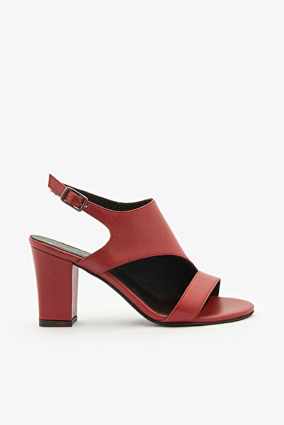SAYL Kırmızı Hakiki Deri Kadın Topuklu Ayakkabı Bantlı Klasik Topuklu Ayakkabı