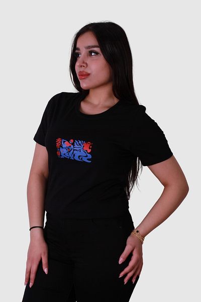 trender Tricou de damă negru cu imprimeu găleată albastru-roșu Model 4