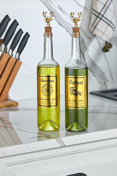 vipgross Amber 2-Piece Glass 750 ml Olive Oil Liquid Oil Bottle Transparent O...