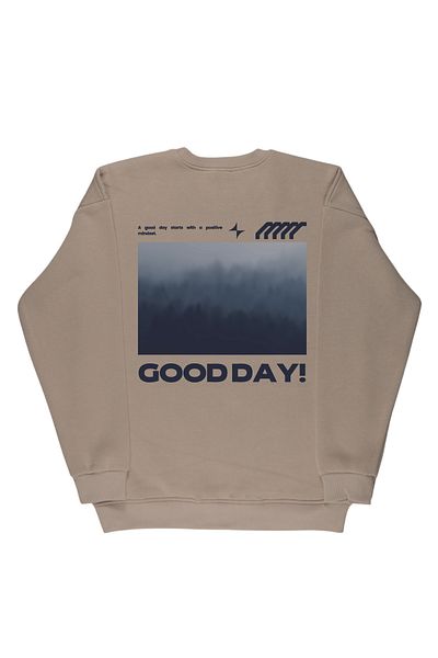 By Caspita Fashion Lenithra Good Day Back Printed Unisex Oversize Beige Sweatshirt