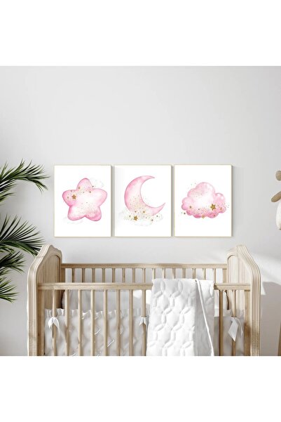 FORONEUS Set de pictură din 3 piese pentru camera copiilor cu tematică Lună, ...