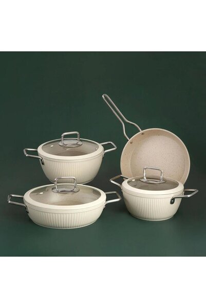 Jumbo Dublın Granit 7 Parça Tencere Takımı Cream