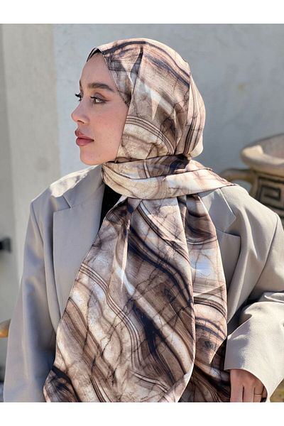 Modakaşmir شال من نسيج التويل بنمط رخامي