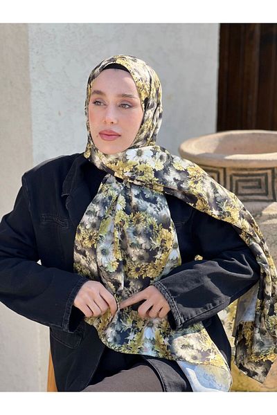 Modakaşmir Daisy Pattern Twill Shawl