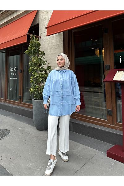 VOLT CLOTHİNG Cămașă hijab cu nasturi aurii cu mâneci pentru femei