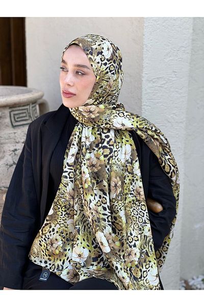 Modakaşmir شال من نسيج التويل بنمط الفلور