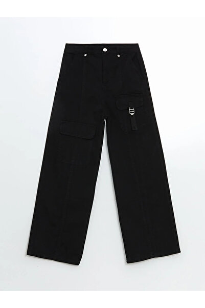 LC Waikiki Pantaloni cargo pentru fete LCW Kids cu talie neagră, cu elastic a...