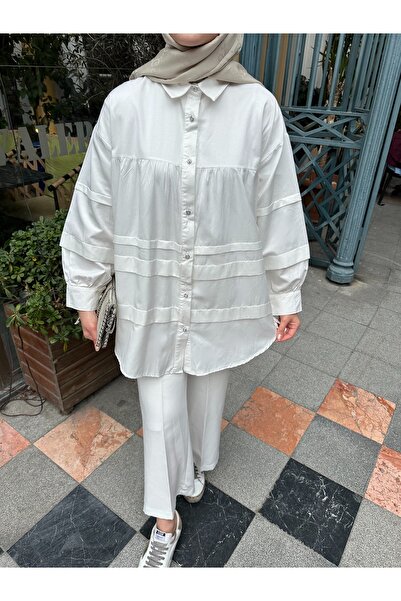 VOLT CLOTHİNG Damen-Hijab-Hemd mit Ärmeln und goldenen Knöpfen