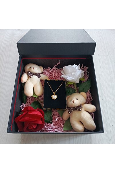 JUPİTER HOME Siyah Kutu Içinde Gold Renkte Kalpli Sedef Çelik Kolye 14 Şubat Sevgililer Günü Dogum Günü Hediye