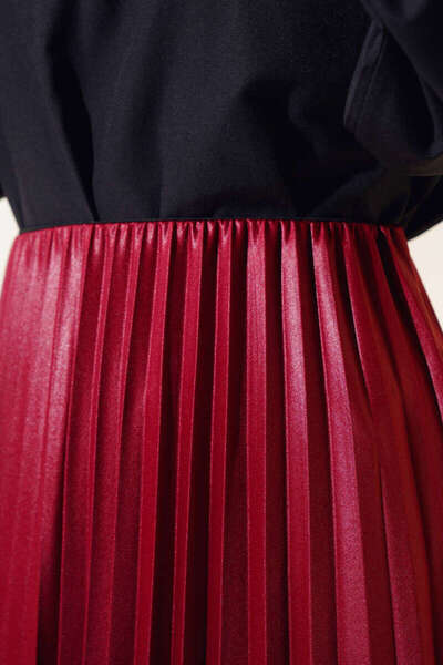 trendhazan Elastic Waist Leather Look Pleated Hijab Skirt