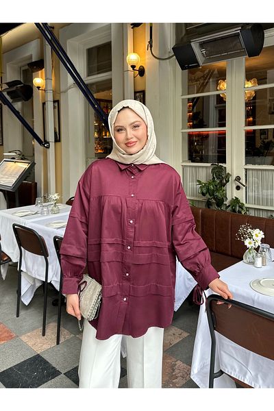 VOLT CLOTHİNG Cămașă hijab cu nasturi aurii cu mâneci pentru femei