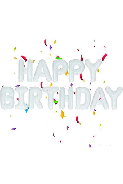 asöy Happy Birthday Team Foil Balloon White 35 cm Set White Happy Birthday Balloon