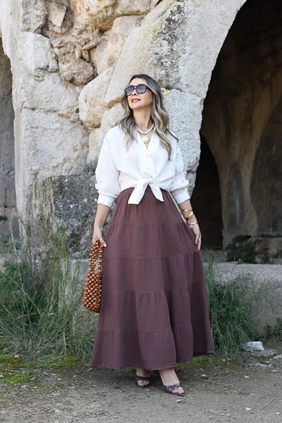 bytugcekaya Кафява дълга муселинова пола