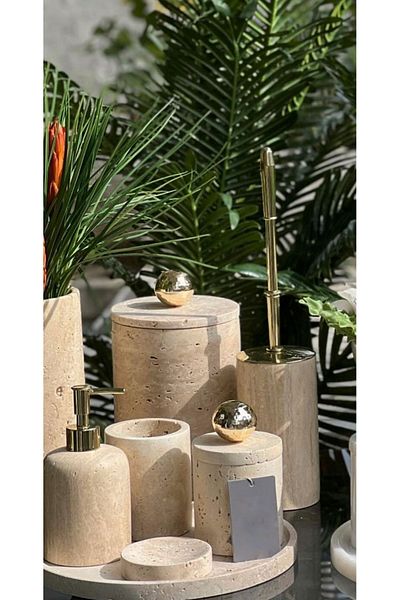 ege gross Decorative Marble Bathroom Set Set Set of 7 Large Disco Ball Brass Detailed Design Set