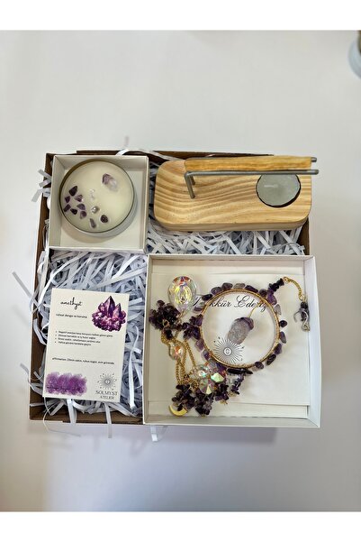 Ametist ile Mystic Glow Set 2 - Ametist Sun Catcher, Ametist Mum, Palo Santo ve Palo Santo Tütsülük