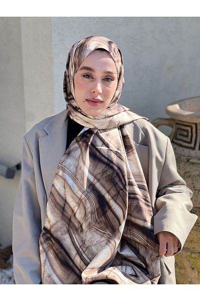 Modakaşmir شال من نسيج التويل بنمط رخامي