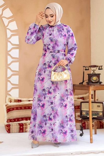 Neva Style Purple Flower Pattern Dress 27991