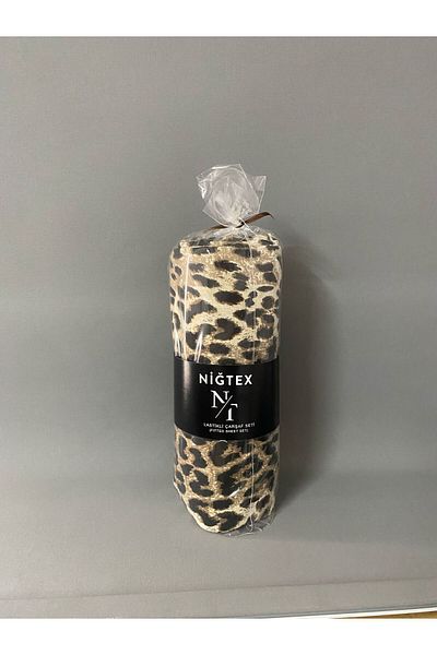 Pamuku Leopard Patterned Brown Extra Large Elastic Bed Sheet Set (+2 Pillow Cases)