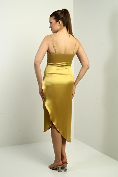 By Saygı Women's Rope Strap Draped Lined Asymmetrical Midi Dress