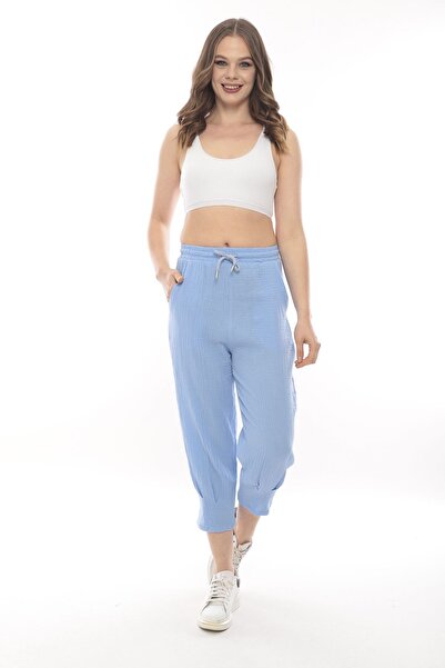 Kiremit بنطلون شالوار صيفي بخصر مطاطي من الموسلين