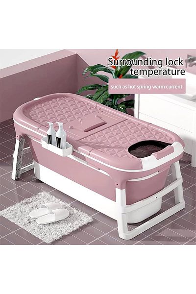 Generic Foldable Bathtub With Cover for Adults size 142*62.5*50 cm Pink color