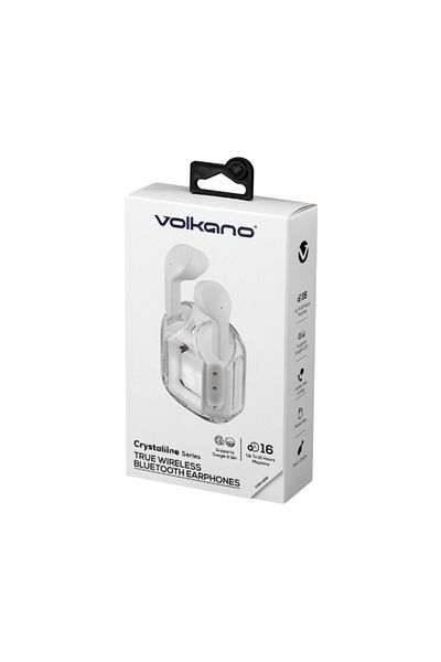 Volkano Crystalline TWS Ear,True Wireless big Bass, Bluetooth 5.3waterproof, playtime4H,Type C White