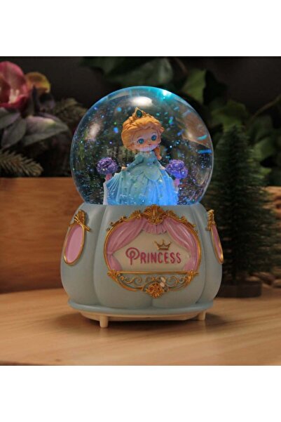 hediyesahibi Prenses Temalı Orta Boy Işıklı Müzikli Kar Küresi Mavi