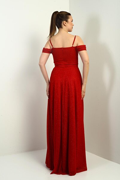 By Saygı Kadın İp Askılı Eteği Kloş Astarlı Uzun Simli Elbise