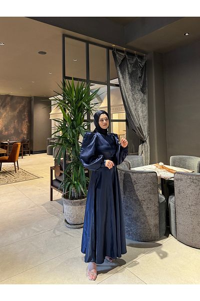 berre yazıcı Βραδινό φόρεμα Lina Navy Blue Hijab