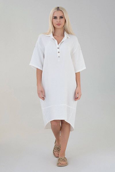 Fashion Showcase Φόρεμα Muslin Robe με παράθυρο από βαμβακερό φυσικό ύφασμα μακρύ μανίκι - Λευκό