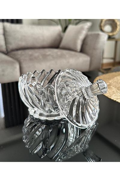 PEKİBU Glass Sugar Bowl with Cover Delight Bowl Auger Model 8 cm