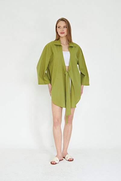 SevdeUgur Γυναικείο πουκάμισο κιμονό με πράσινο δέσιμο / Sevde Ugur