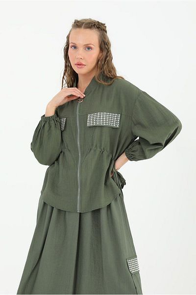 Moda Rosa 25Y2225 - Khaki - Jacket Zippered Skirt Suit