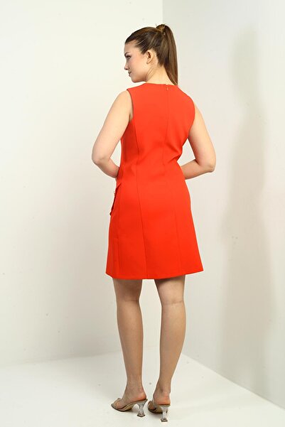 By Saygı Women's Round Neck Sleeveless Button Front Detailed Dress