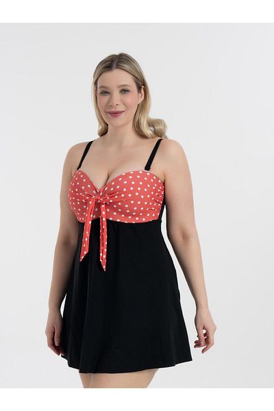 AQUAVİVA Aquaviva Women's Plus Size Black Orange Gathering Dress Swimsuit