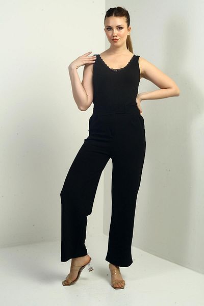 By Saygı Women's Velcro Closure Pocket Pleated Lycra Palazzo Pants