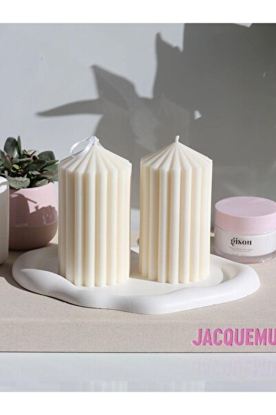 ÇAKRA Dekoratif Çizgili Silindir Sütun Kokulu Vegan Soya Mum