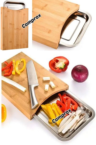 Comprox Wooden Cutting Board with Bamboo Bowl, Chopping Board Practical Cutting Board with Compartments