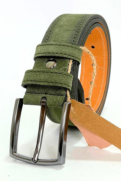 Parscraft Γνήσιο Suede Leather Ανδρική Ζώνη Χακί 4 εκ
