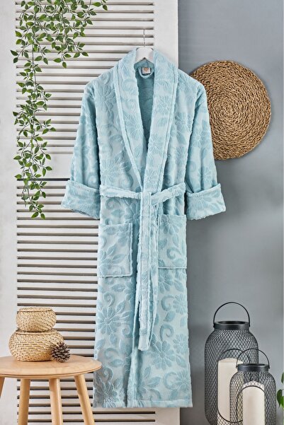 PHILIPPUS Belinda Kadife Jakarlı Şalyaka Bornoz Su Yeşili