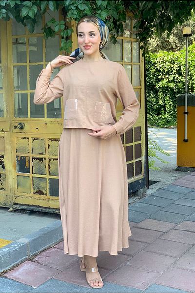Moda Rosa 25Y3589 - Camel - Sequin Detailed Skirt Suit