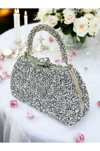 MidStore Special Design Large Crystal Stone Silver Color Women's Evening Dres...