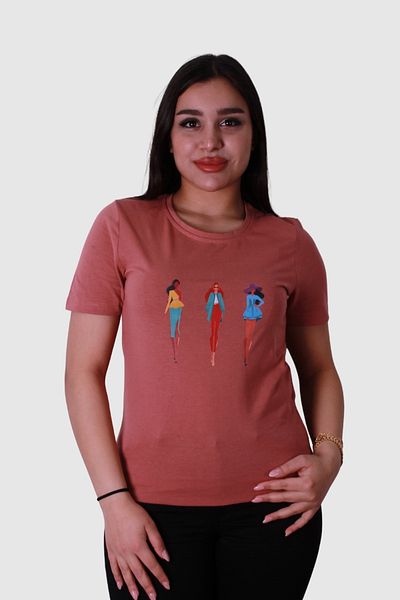 trender Tricou pentru femei Dusty Rose Print pentru trei femei
