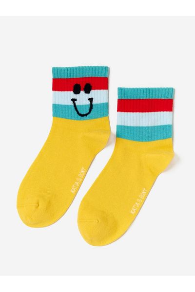 Katia&Bony Children's Smiling Face Patterned 4 Pack Step Socks Multicolored