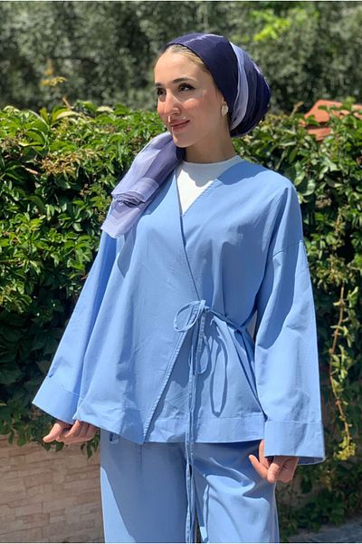 Moda Rosa 25Y2296 - Blue - Relax Double Set with Tie Kimono