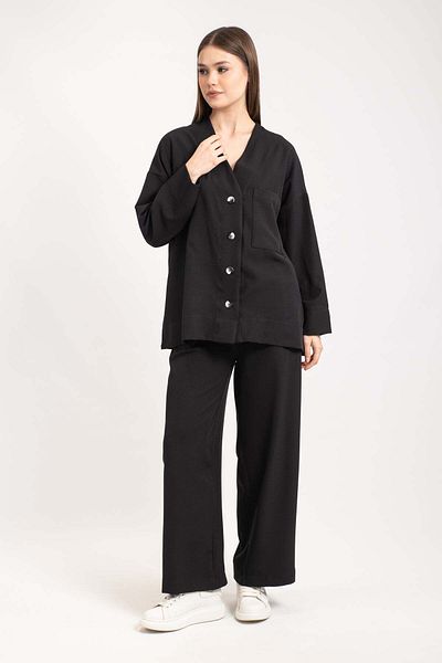 Hatun Atila Women's Pocket Detailed Cardigan Suit 8748 - Black