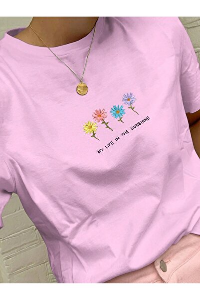 OVER HEAD Ženski moj život cvet Štampano Oversize kroj T-shirt