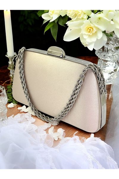 Biçanta Ειδική σχεδίαση Skin Color Satin Chain Handle Crystal Stone Handle Γυναικεία βραδινή τσάντα φορέματος