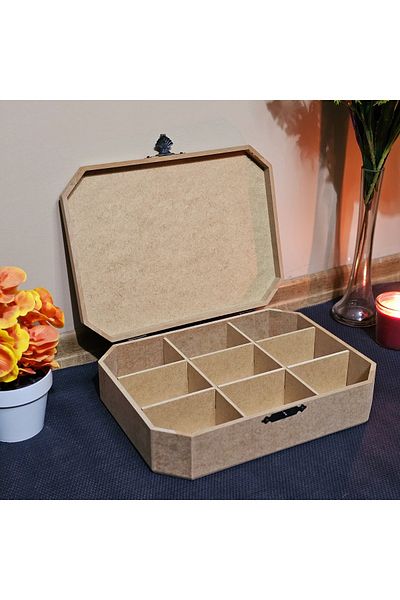 Tekir Store evinizi güzelleştirin Wooden Rectangular Octagonal Model 9 Compartment Jewelry Watch Accessory Box Hobby Raw Paintable Mdf