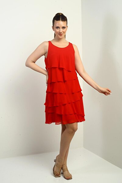 By Saygı Women's Lined Layered Chiffon Dress